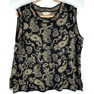 Exclusively Misook Black Paisley Print Knit Sleeveless Tank Shell Plus 3X